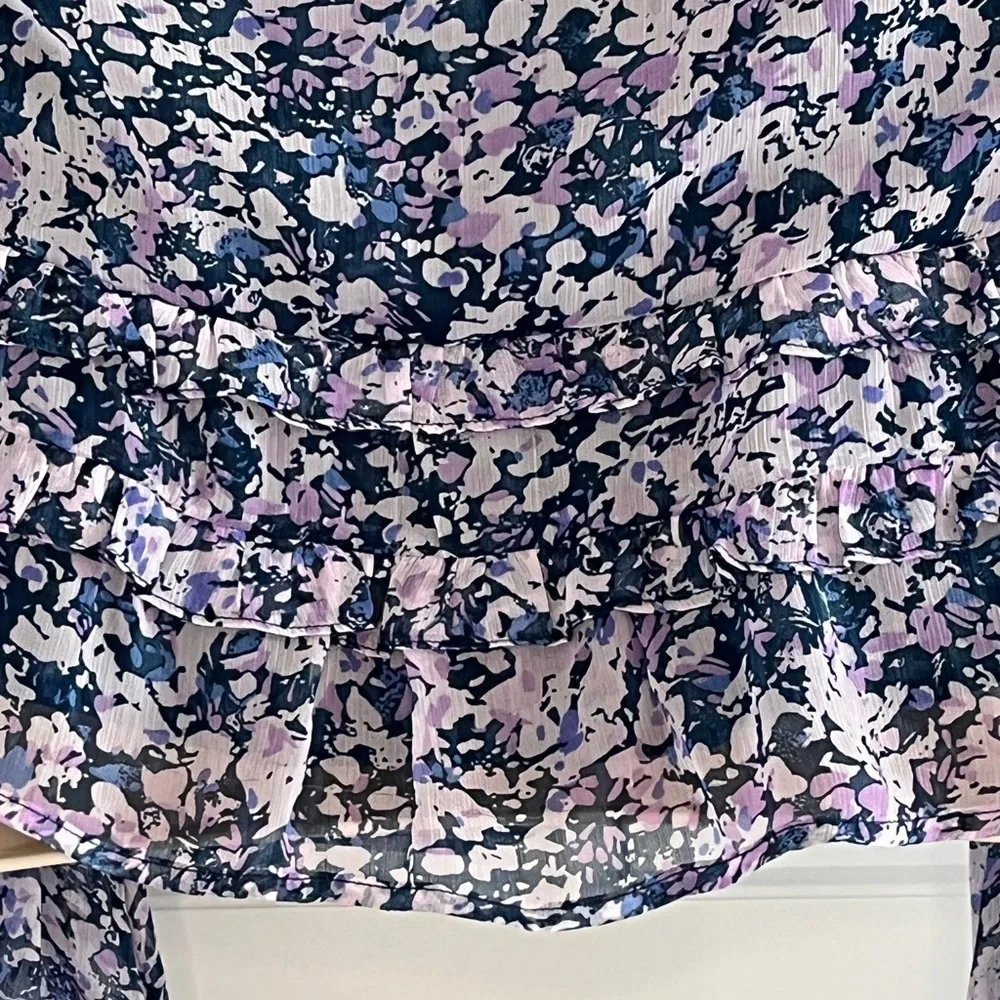Abercrombie & Fitch Women's XS Purple Floral Sheer Sleeve Ruffle Blouse Romantic